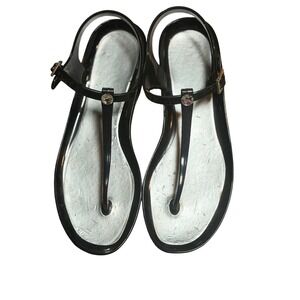 Sensi Black Jelly Thong Sandals Rhinestone Buckle Made in Italy Womens 8 EU 39